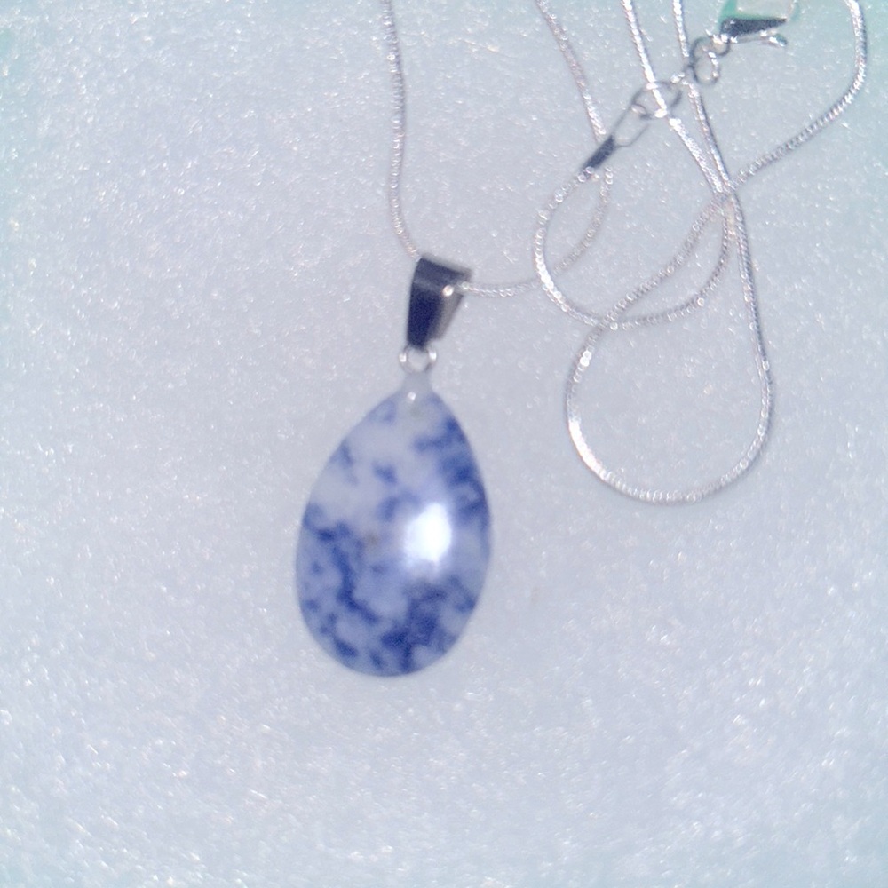 Blue and White Sodalite Sterling Silver Necklace 30”